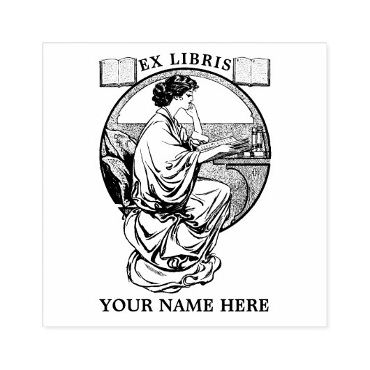 ヴィンテージアールヌーボー女性書籍Ex Librisテンプレート ラバースタンプ (インプリント)