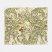 ヴィンテージアールヌーボー女性花柄バイミュシャ フリースブランケット (正面(横))