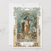 ヴィンテージアールヌーボー女遊の子のバイオリンから鳥 カード (正面)