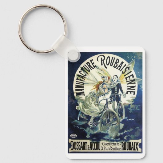 ヴィンテージアールヌーボー妖精、自転車ピエロムーン キーホルダー (正面)