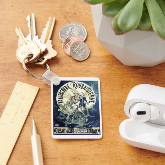 ヴィンテージアールヌーボー妖精、自転車ピエロムーン キーホルダー (デスク)