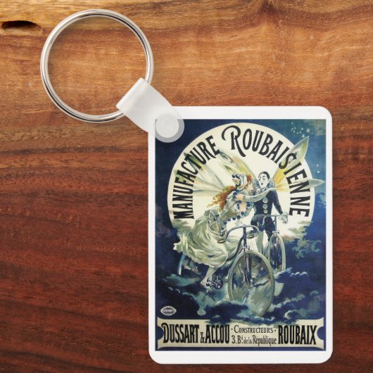 ヴィンテージアールヌーボー妖精、自転車ピエロムーン キーホルダー (正面)