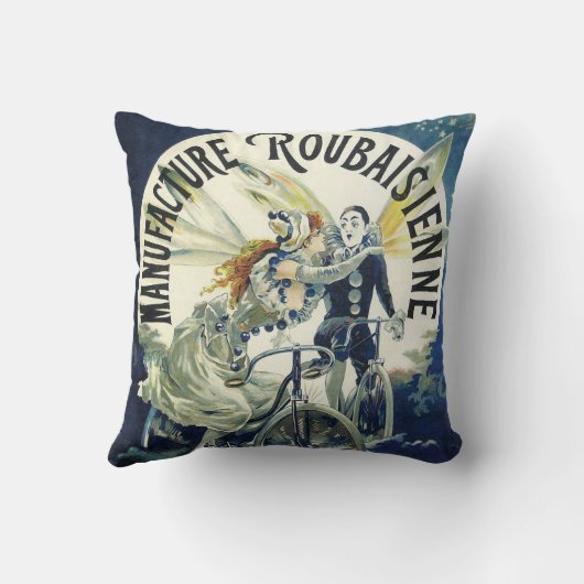 ヴィンテージアールヌーボー妖精、自転車ピエロムーン クッション (裏面)