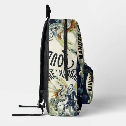 ヴィンテージアールヌーボー妖精、自転車ピエロムーン プリントバックパック (左)