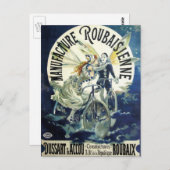 ヴィンテージアールヌーボー妖精、自転車ピエロムーン ポストカード (正面/裏面)