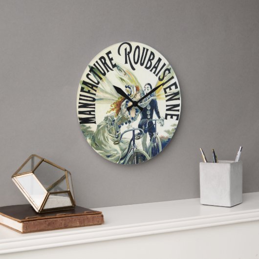 ヴィンテージアールヌーボー妖精、自転車ピエロムーン ラージ壁時計 (オフィス)