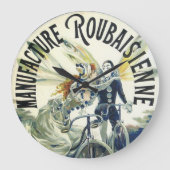 ヴィンテージアールヌーボー妖精、自転車ピエロムーン ラージ壁時計 (正面)