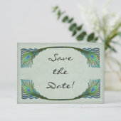 ヴィンテージアールヌーボー孔雀の結婚式の日付を保存 セーブザデート (スタンド正面)