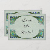 ヴィンテージアールヌーボー孔雀の結婚式の日付を保存 セーブザデート (正面/裏面)