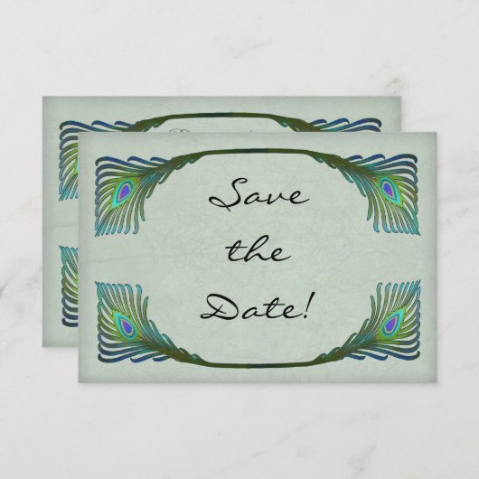 ヴィンテージアールヌーボー孔雀の結婚式の日付を保存 セーブザデート (正面/裏面)
