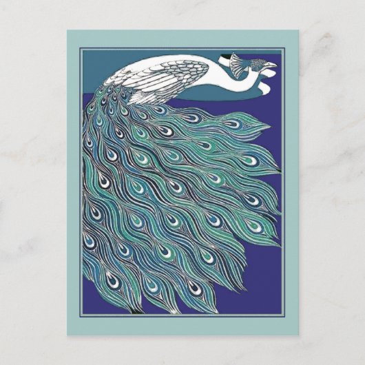 ヴィンテージアールヌーボー孔雀はがき ポストカード (正面)