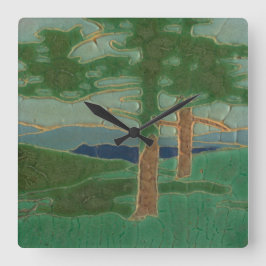 ヴィンテージアールヌーボー樹木景観再現 スクエア壁時計