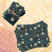 ヴィンテージアールヌーボー海軍とティール(緑がかった色)フローラの分離 薄葉紙