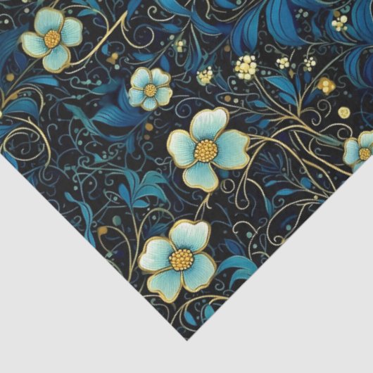 ヴィンテージアールヌーボー海軍とティール（緑がかった色）フローラの分離 薄葉紙 (詳細)