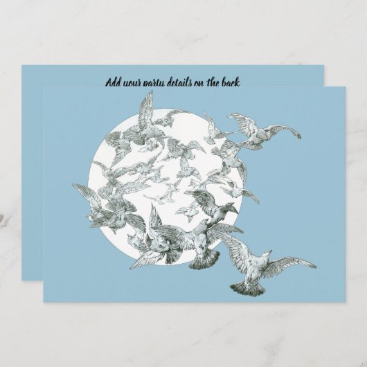 ヴィンテージアールヌーボー満月の鳥の群れ (正面/裏面)