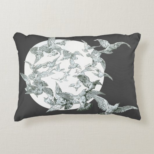 ヴィンテージアールヌーボー満月の鳥の群れ アクセントクッション (正面)