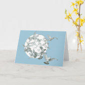 ヴィンテージアールヌーボー満月の鳥の群れ カード (黄色い花)