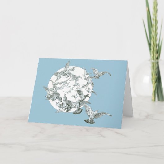 ヴィンテージアールヌーボー満月の鳥の群れ カード (正面)
