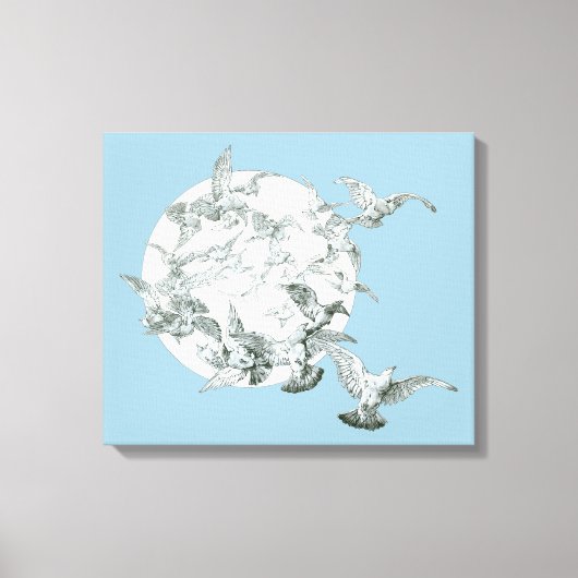 ヴィンテージアールヌーボー満月の鳥の群れ キャンバスプリント (正面)