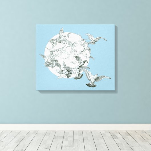 ヴィンテージアールヌーボー満月の鳥の群れ キャンバスプリント (インサイチュ (ウッドフロア))