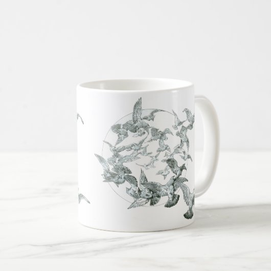 ヴィンテージアールヌーボー満月の鳥の群れ コーヒーマグカップ (正面右)