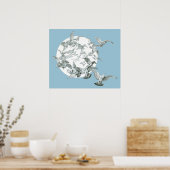 ヴィンテージアールヌーボー満月の鳥の群れ ポスター (キッチン)