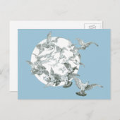 ヴィンテージアールヌーボー満月の鳥の群れ ポストカード (正面/裏面)