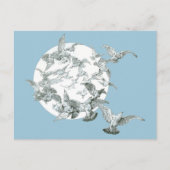 ヴィンテージアールヌーボー満月の鳥の群れ ポストカード (正面)