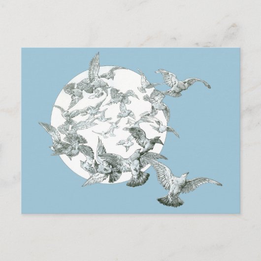 ヴィンテージアールヌーボー満月の鳥の群れ ポストカード (正面)