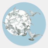 ヴィンテージアールヌーボー満月の鳥の群れ ラウンドシール (正面)