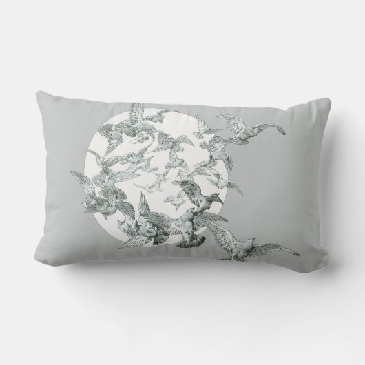 ヴィンテージアールヌーボー満月の鳥の群れ ランバークッション (裏面)