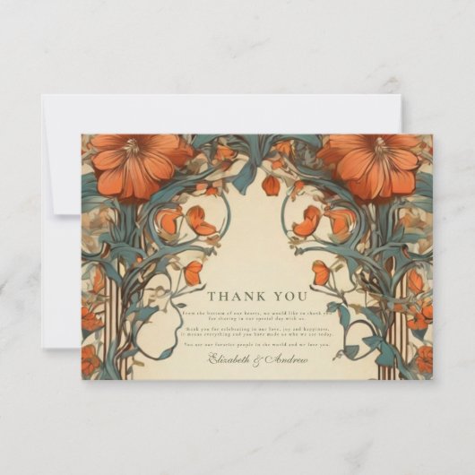 ヴィンテージアールヌーボー結婚フローラ サンキューカード (正面)