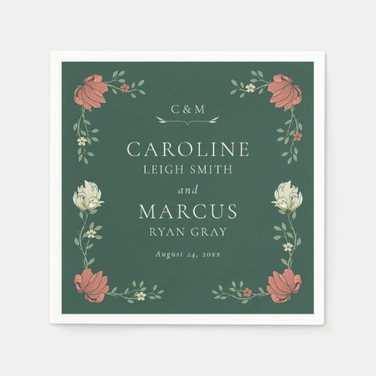 ヴィンテージアールヌーボー結婚フローラ スタンダードカクテルナプキン (正面)