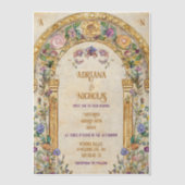 ヴィンテージアールヌーボー結婚フローラ ベラム紙招待状 (正面)