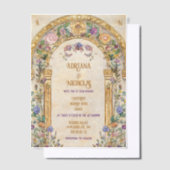 ヴィンテージアールヌーボー結婚フローラ ベラム紙招待状 (オフセット)