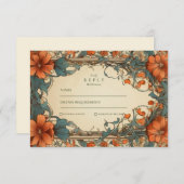 ヴィンテージアールヌーボー結婚フローラ 出欠カード (正面/裏面)