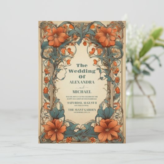 ヴィンテージアールヌーボー結婚フローラ 招待状 (スタンド正面)