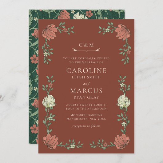 ヴィンテージアールヌーボー結婚フローラ 招待状 (正面/裏面)