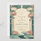 ヴィンテージアールヌーボー結婚ロータス セーブザデート (正面)