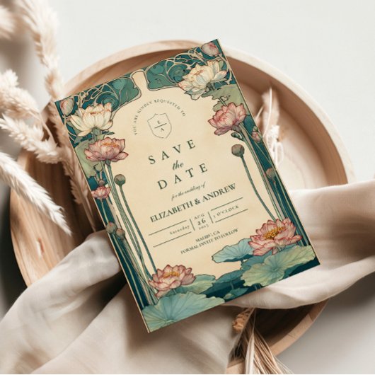 ヴィンテージアールヌーボー結婚ロータス セーブザデート