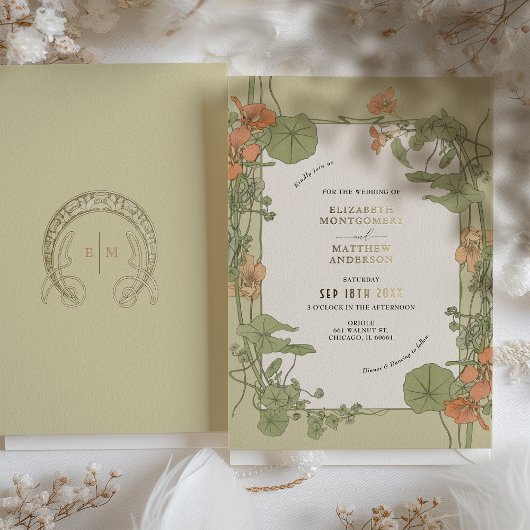 ヴィンテージアールヌーボー結婚式招待状金箔 箔招待状