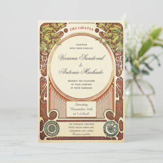 ヴィンテージアールヌーボー結婚式招待状1 招待状 (スタンド正面)