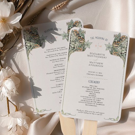 ヴィンテージアールヌーボー結婚式 プログラムカード ハンドファン