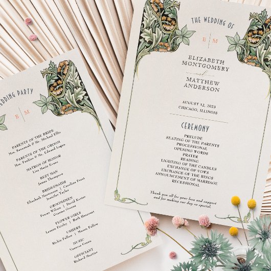 ヴィンテージアールヌーボー結婚式 プログラムカード 招待状