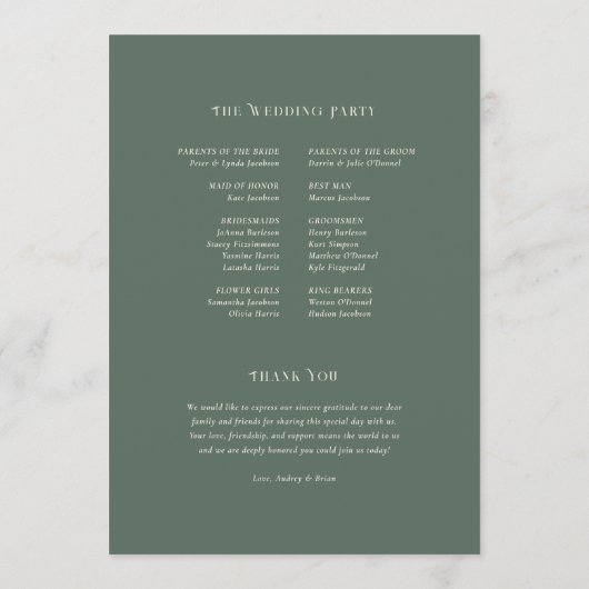 ヴィンテージアールヌーボー結婚式 プログラム (裏面)