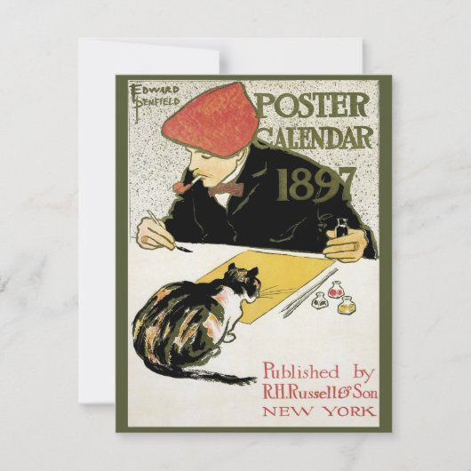 ヴィンテージアールヌーボー絵画、ペット・キャット (正面)