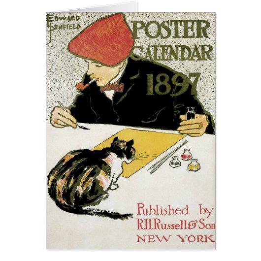 ヴィンテージアールヌーボー絵画、ペット・キャット (正面)