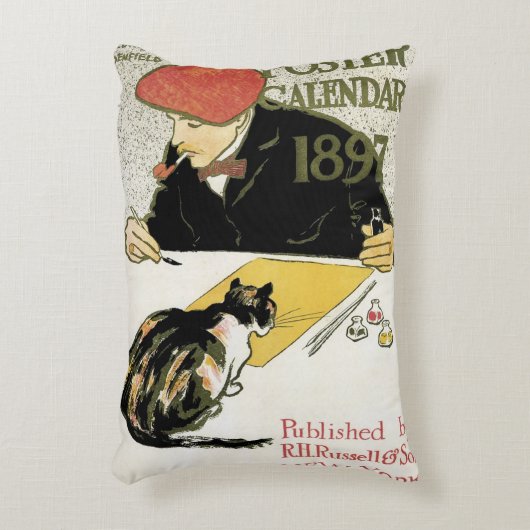 ヴィンテージアールヌーボー絵画、ペット・キャット アクセントクッション