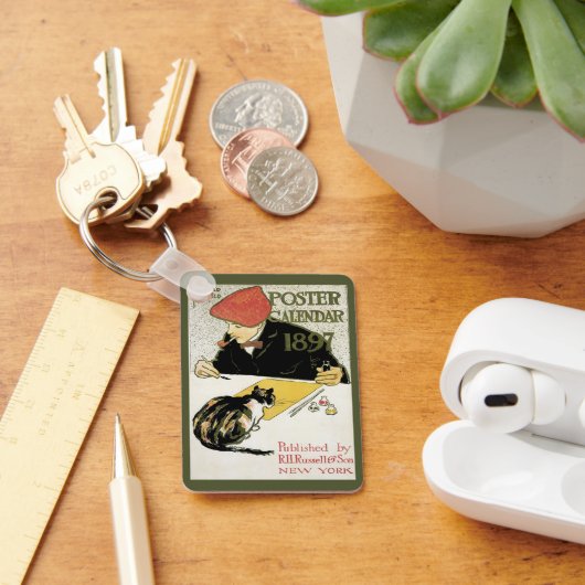 ヴィンテージアールヌーボー絵画、ペット・キャット キーホルダー (デスク)