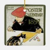 ヴィンテージアールヌーボー絵画、ペット・キャット セラミックオーナメント (裏面)